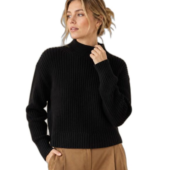 Banana Republic Sweaters - Banana Republic Cotton Ribbed Knit Crop Sweater Black Mock Neck Pullover Basic S